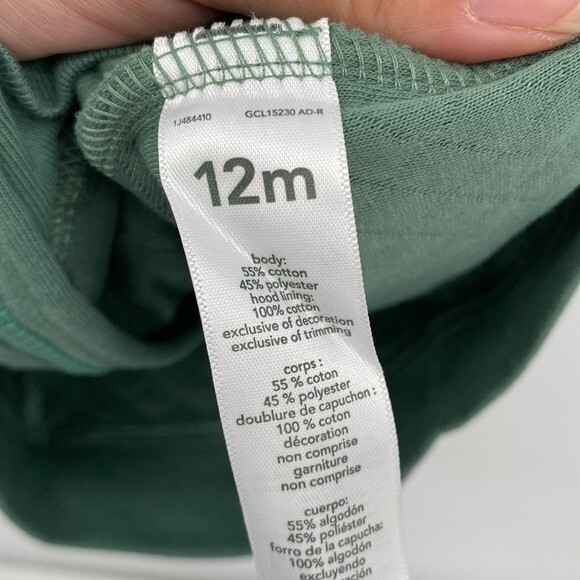 Just one You 12 months Green Quilted Vest Racoon Patch Hooded Full Zip Pockets - Picture 5 of 6